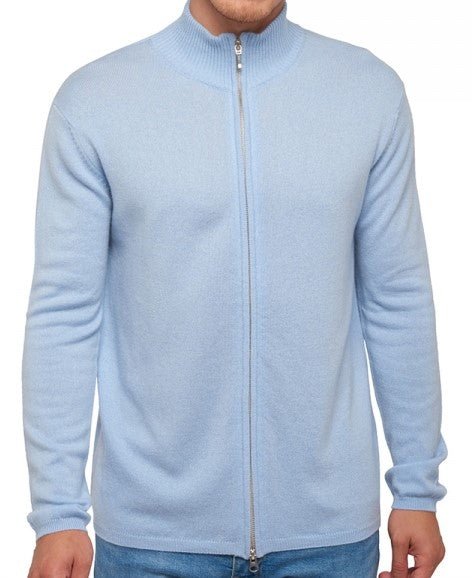 Balldiri 100% Kaschmir Herren Strickjacke 2 - fädig - himmelblau - Balldiri