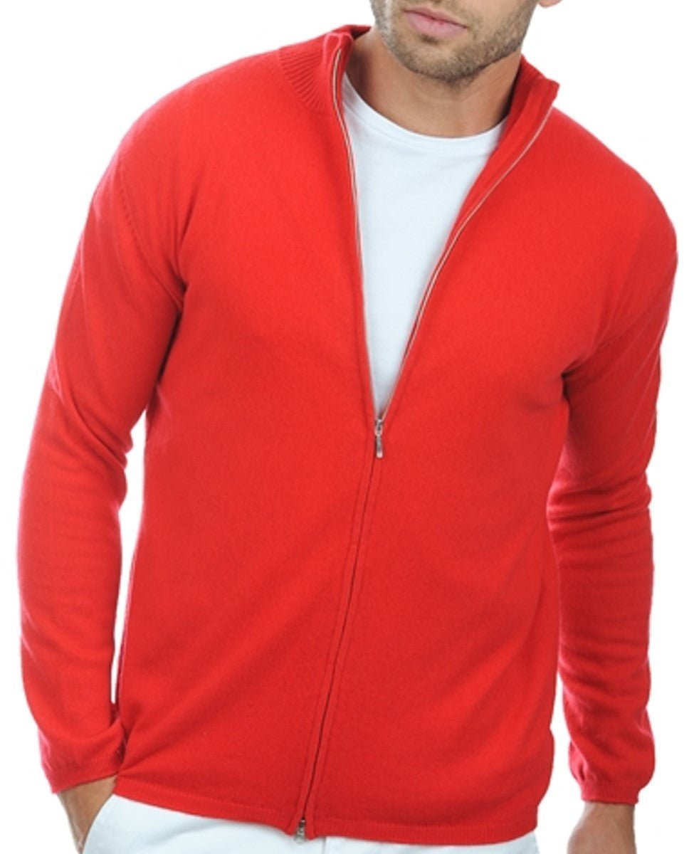 Balldiri 100% Kaschmir Herren Strickjacke 2 - fädig - rot - Balldiri