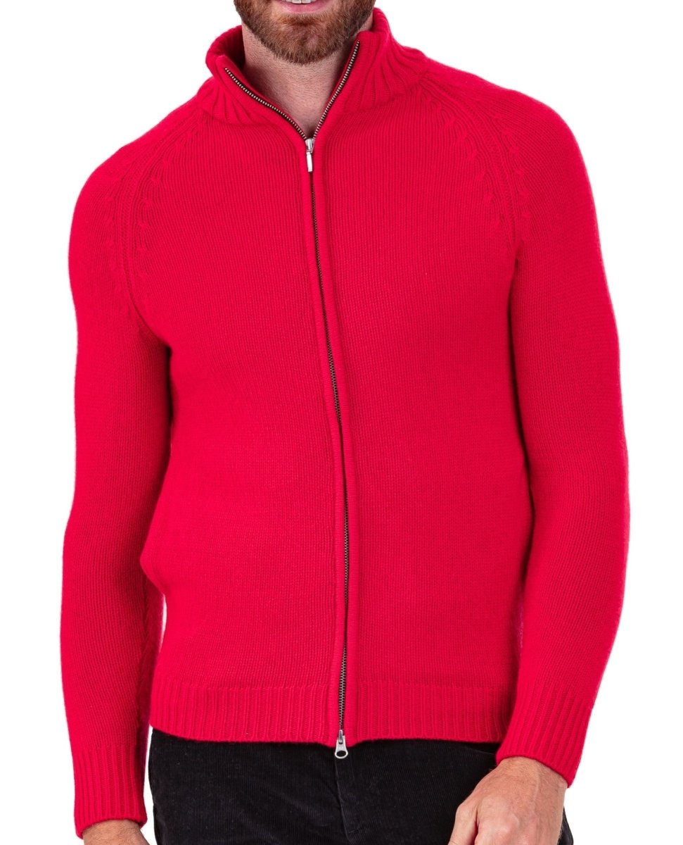 Balldiri 100% Kaschmir Herren Strickjacke 8 - fädig - rot - Balldiri