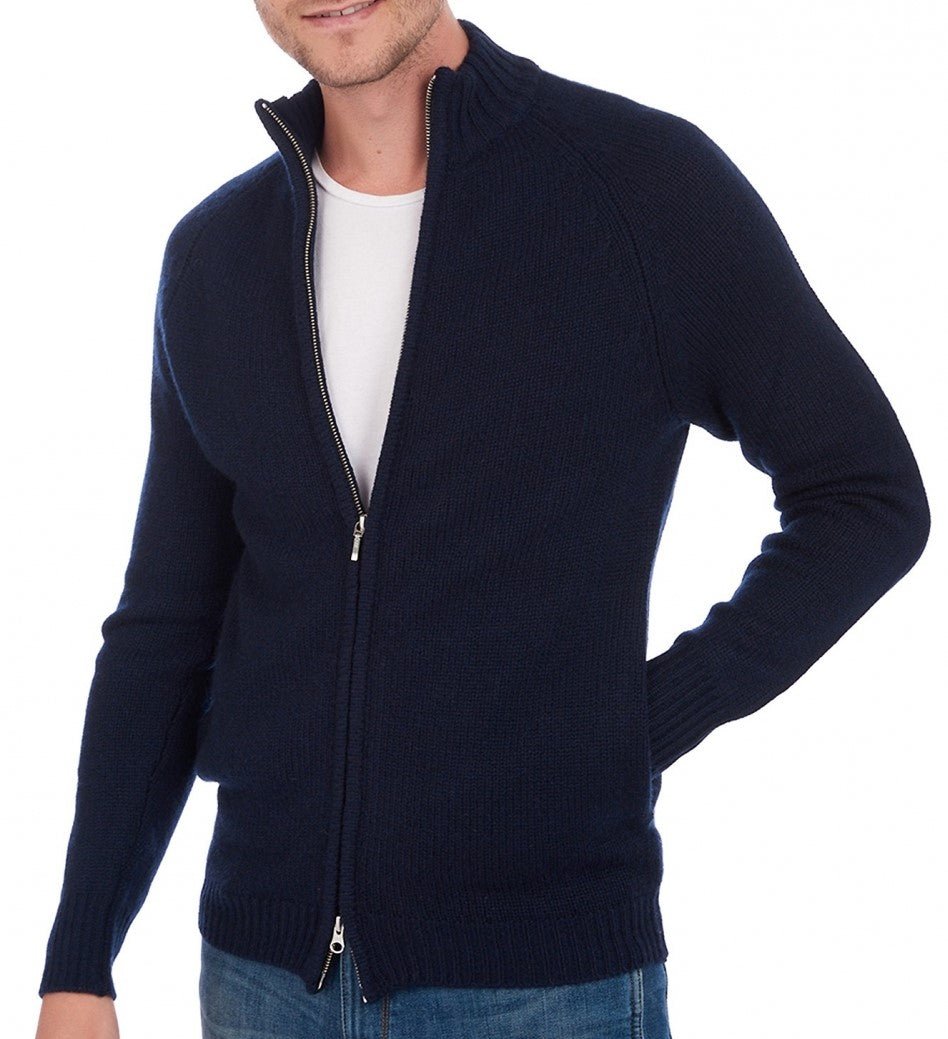 Balldiri 100% Kaschmir Herren Strickjacke 8 - fädig - nachtblau - Balldiri