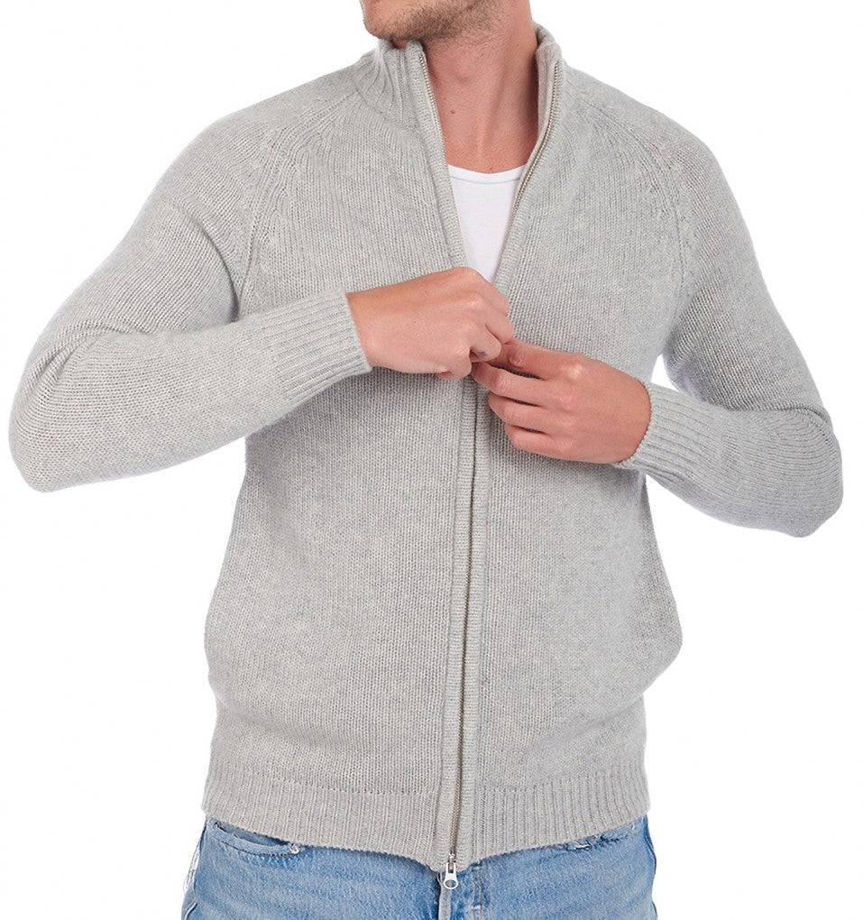 Balldiri 100% Kaschmir Herren Strickjacke 8 - fädig - hellgrau - Balldiri