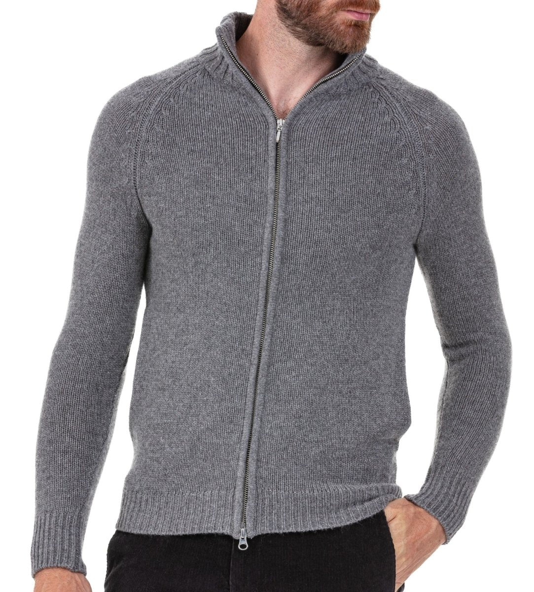 Balldiri 100% Kaschmir Herren Strickjacke 8 - fädig - graubraun mel. - Balldiri