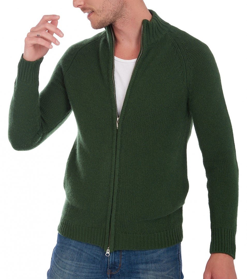 Balldiri 100% Kaschmir Herren Strickjacke 8 - fädig - grün - Balldiri