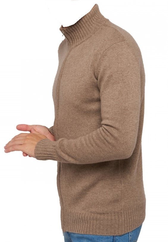 Balldiri 100% Kaschmir Herren Strickjacke Kragen 4 - fädig - naturbraun/beige - Balldiri