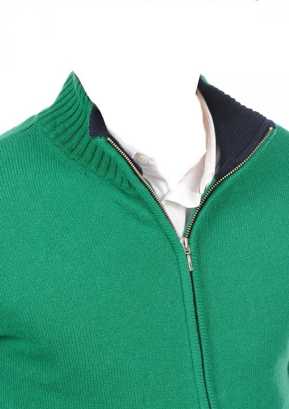 Balldiri 100% Kaschmir Herren Strickjacke Kragen 4 - fädig - englischgrün/nachtblau - Balldiri