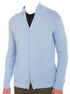 Balldiri 100% Kaschmir Herren Strickjacke Kragen 4 - fädig - himmelblau/naturbraun - Balldiri