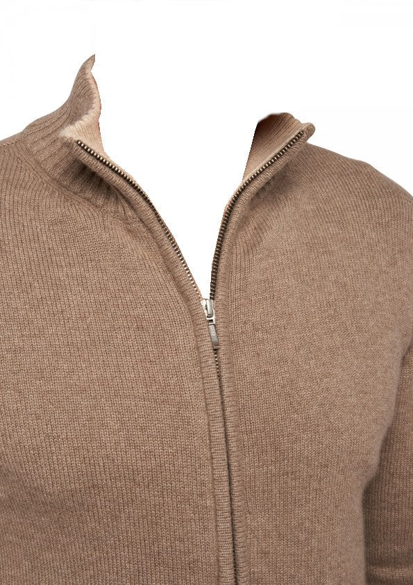 Balldiri 100% Kaschmir Herren Strickjacke Kragen 4 - fädig - naturbraun/beige - Balldiri