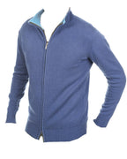 Balldiri 100% Kaschmir Herren Strickjacke Kragen 4 - fädig - englischgrün/nachtblau - Balldiri