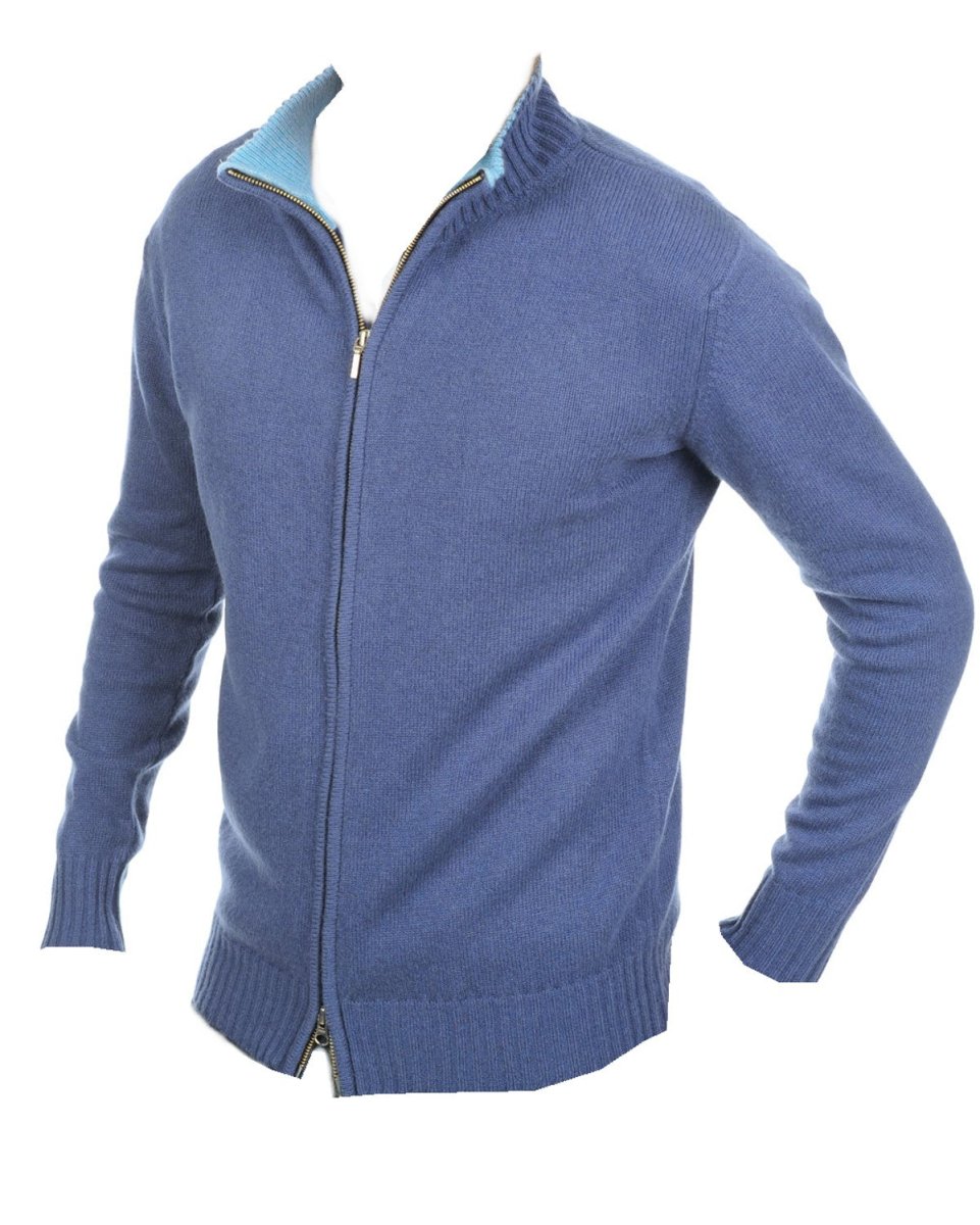 Balldiri 100% Kaschmir Herren Strickjacke Kragen 4 - fädig - englischgrün/nachtblau - Balldiri