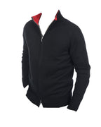 Balldiri 100% Kaschmir Herren Strickjacke Kragen 4 - fädig - schwarz/rot - Balldiri