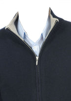 Balldiri 100% Kaschmir Herren Strickjacke Kragen 4 - fädig - nachtblau/grau - Balldiri