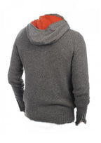 Balldiri 100% Kaschmir Herren Strickjacke mit Kapuze 8 - fädig - graubraun/ornage - Balldiri