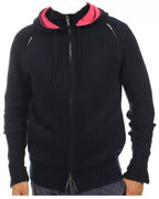Balldiri 100% Kaschmir Herren Strickjacke mit Kapuze 8 - fädig - nachtblau/rosa - Balldiri