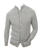 Balldiri 100% Kaschmir Herren Strickjacke mit Knöpfe 8 - fädig - hellgrau/naturbraun meliert - Balldiri