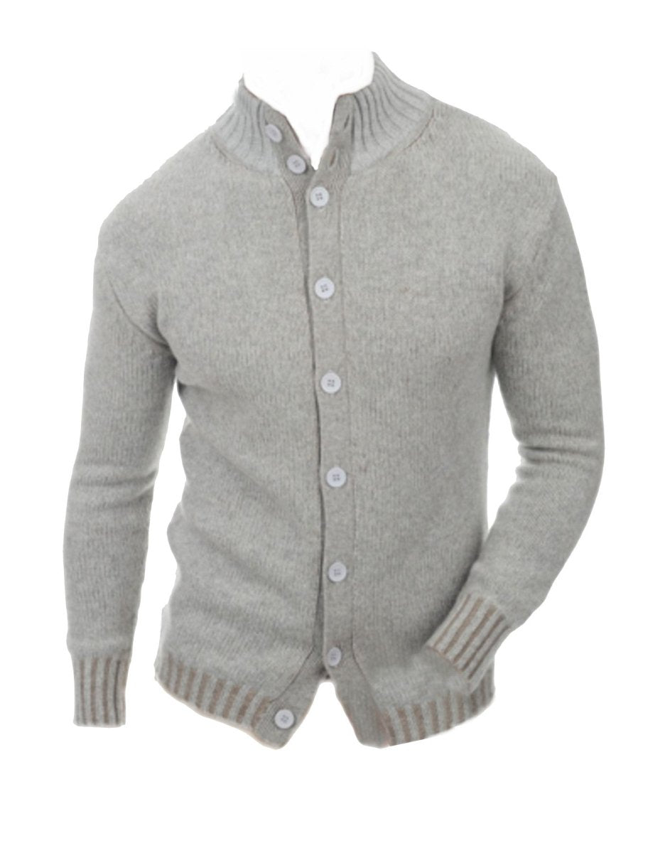 Balldiri 100% Kaschmir Herren Strickjacke mit Knöpfe 8 - fädig - hellgrau/naturbraun meliert - Balldiri