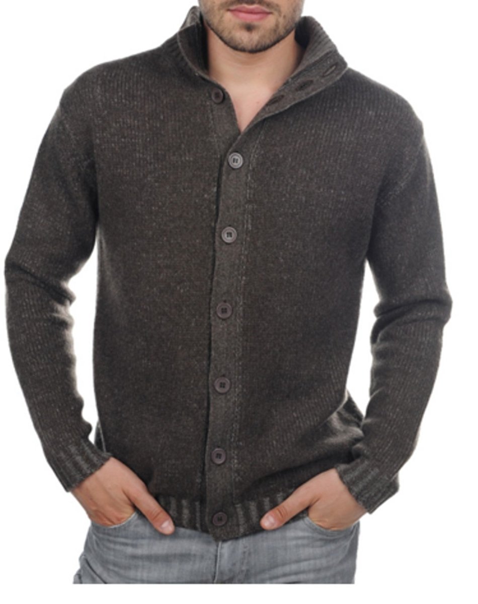 Balldiri 100% Kaschmir Herren Strickjacke mit Knöpfe 8 - fädig - braun meliert/graubraun meliert - Balldiri
