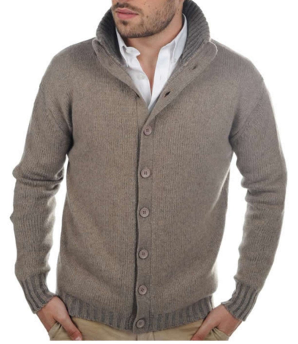 Balldiri 100% Kaschmir Herren Strickjacke mit Knöpfe 8 - fädig - naturbraun meliert/graubraun meliert - Balldiri