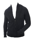 Balldiri 100% Kaschmir Herren Strickjacke mit Schalkragen 6 - fädig - anthrazit meliert - Balldiri