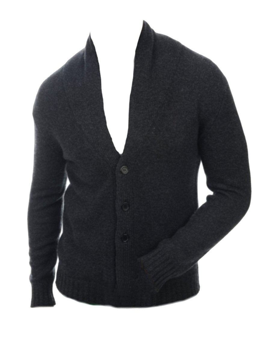 Balldiri 100% Kaschmir Herren Strickjacke mit Schalkragen 6 - fädig - anthrazit meliert - Balldiri