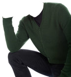 Balldiri 100% Kaschmir Herren Strickjacke V - 8 - fädig - grün - Balldiri