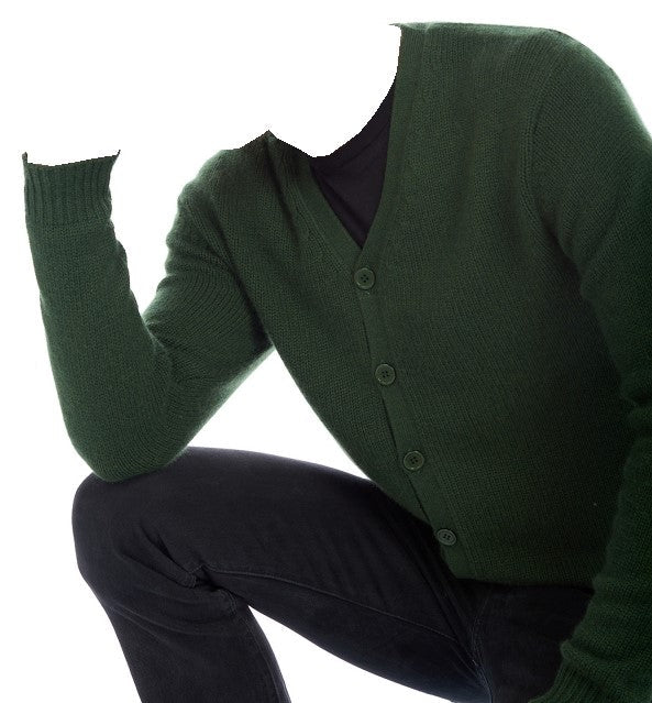 Balldiri 100% Kaschmir Herren Strickjacke V - 8 - fädig - grün - Balldiri