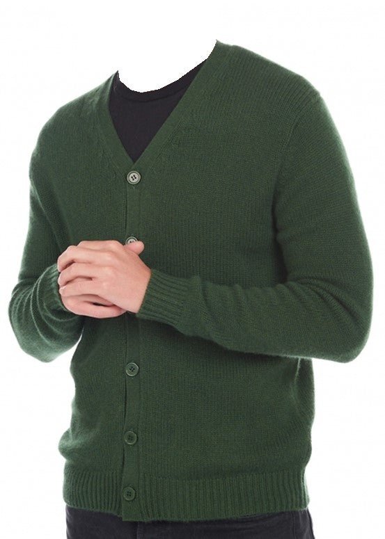 Balldiri 100% Kaschmir Herren Strickjacke V - 8 - fädig - grün - Balldiri