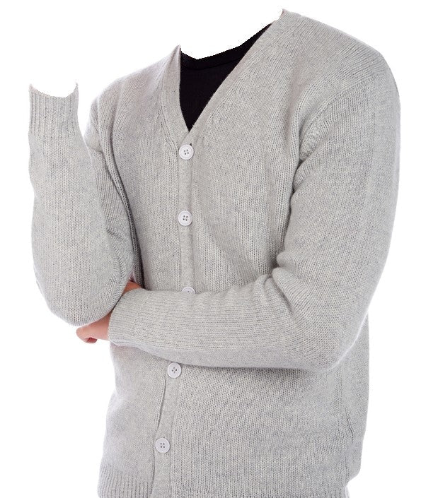 Balldiri 100% Kaschmir Herren Strickjacke V - 8 - fädig - hellgrau - Balldiri