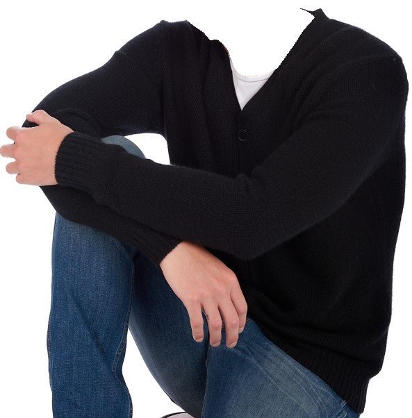 Balldiri 100% Kaschmir Herren Strickjacke V - 8 - fädig - Schwarz - Balldiri