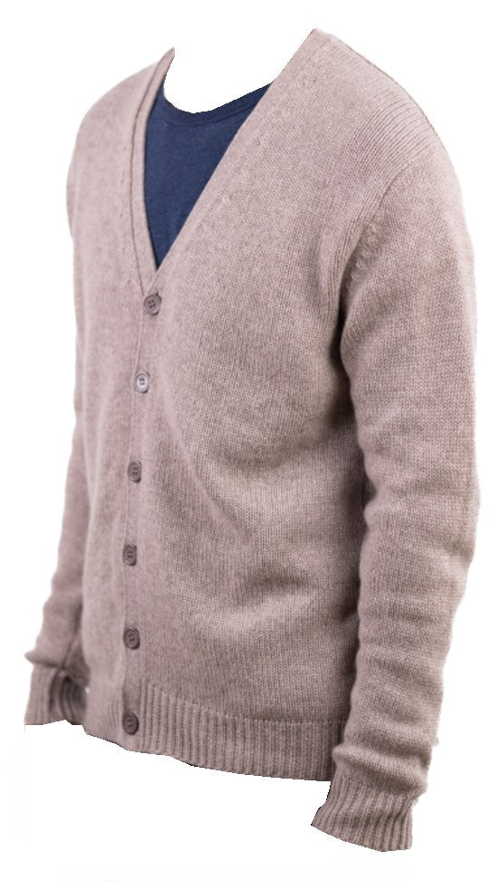Balldiri 100% Kaschmir Herren Strickjacke V - 8 - fädig - naturbraun - Balldiri