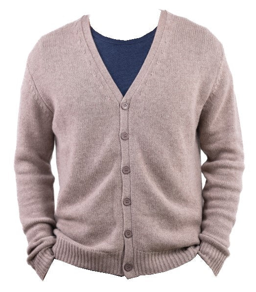 Balldiri 100% Kaschmir Herren Strickjacke V - 8 - fädig - naturbraun - Balldiri