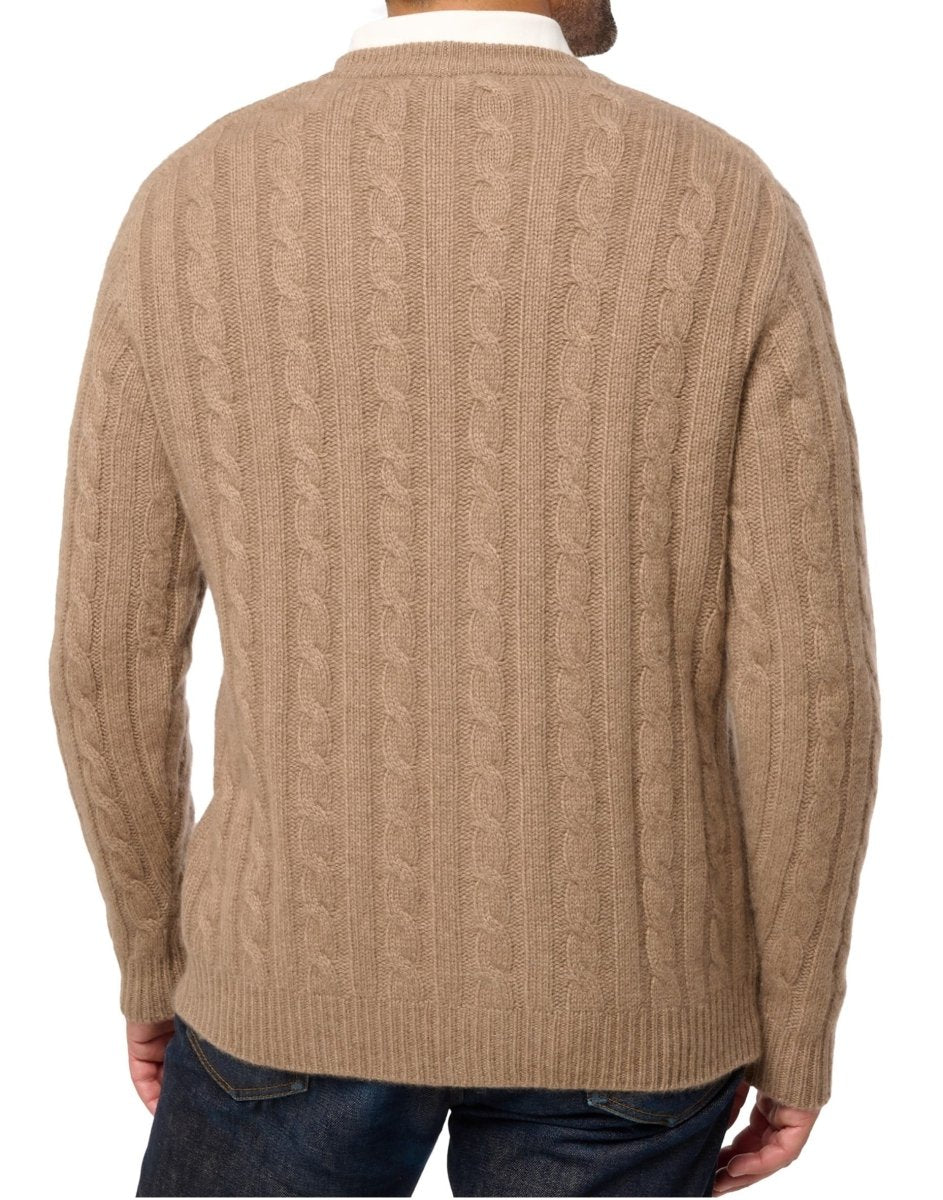 Balldiri 100% Kaschmir Herren Strickjacke Zopfmuster 8 - fädig - naturbraun - Balldiri