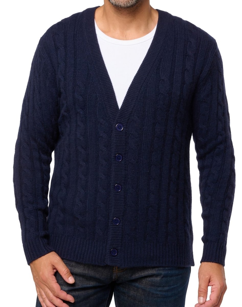 Balldiri 100% Kaschmir Herren Strickjacke Zopfmuster 8 - fädig - nachtblau - Balldiri