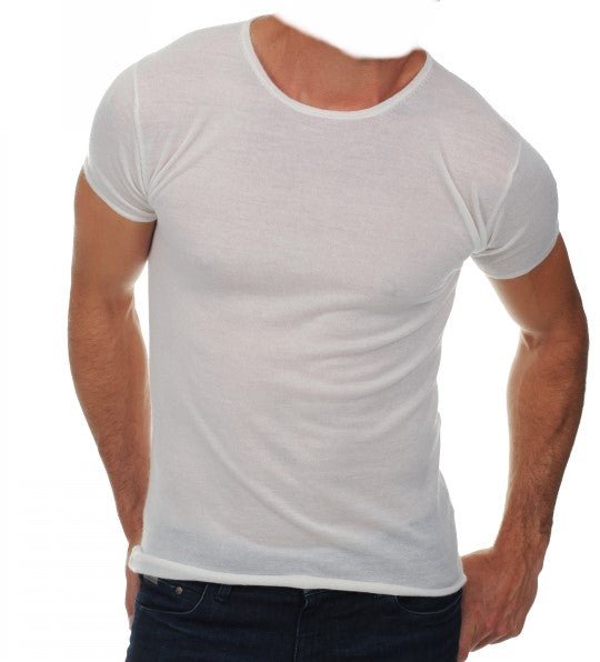 Balldiri 100% Kaschmir Herren T-Shirt rundhals 2 - fädig - weiß - Balldiri