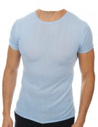 Balldiri 100% Kaschmir Herren T-Shirt rundhals 2 - fädig - himmelblau - Balldiri
