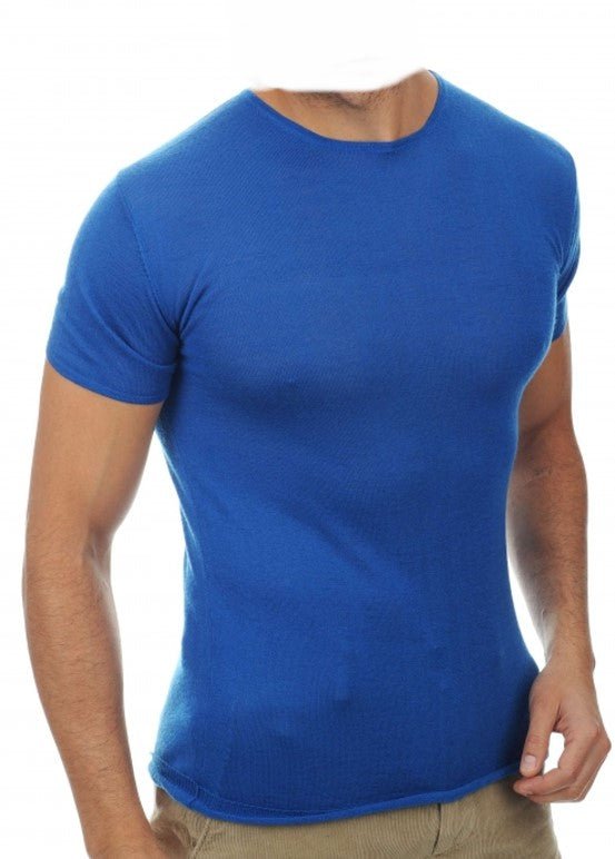 Balldiri 100% Kaschmir Herren T-Shirt rundhals 2 - fädig - blau - Balldiri