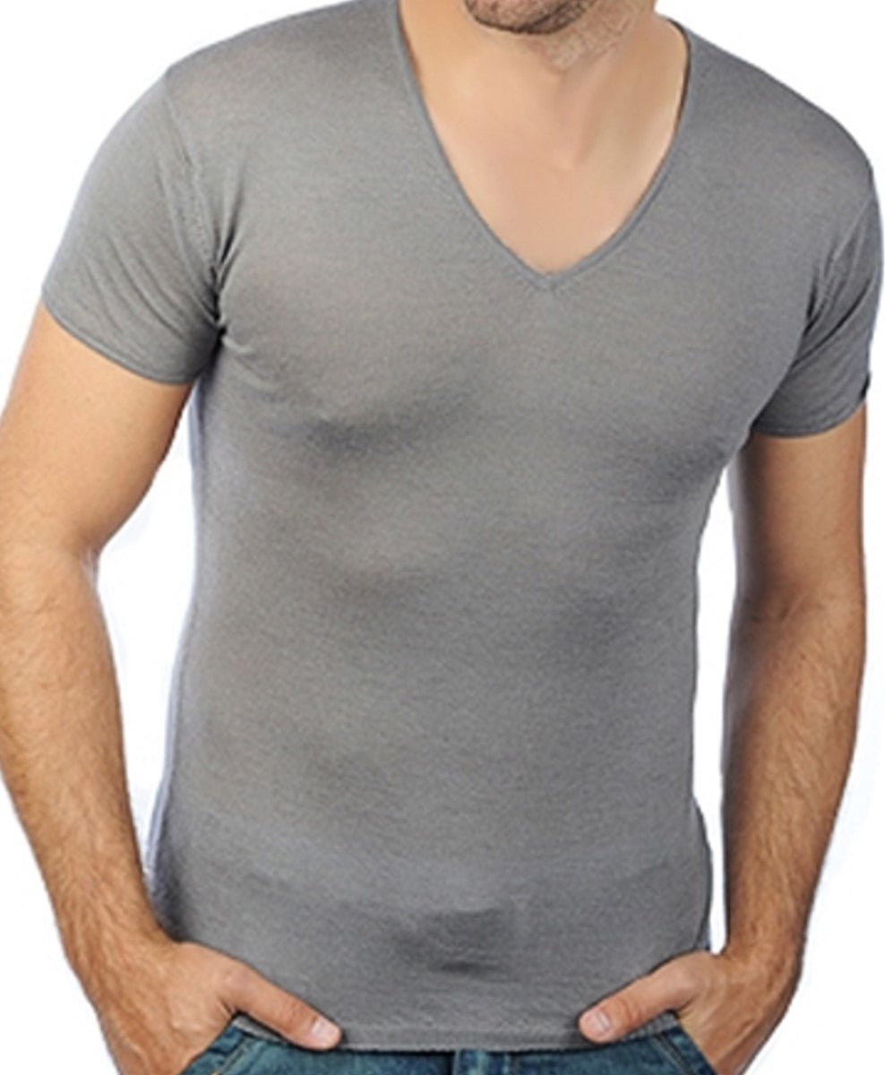 Balldiri 100% Kaschmir Herren T-Shirt V - Ausschnitt 2 - fädig - grau - Balldiri