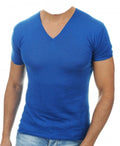 Balldiri 100% Kaschmir Herren T-Shirt V - Ausschnitt 2 - fädig - blau - Balldiri