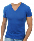 Balldiri 100% Kaschmir Herren T-Shirt V - Ausschnitt 2 - fädig - blau - Balldiri