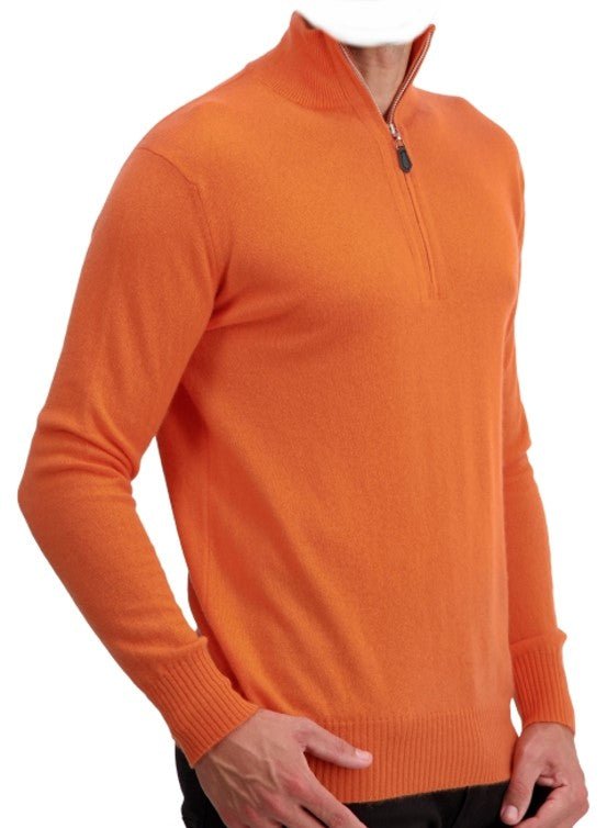 Balldiri 100% Kaschmir Herren Troyer 2 - fädig - orange - Balldiri