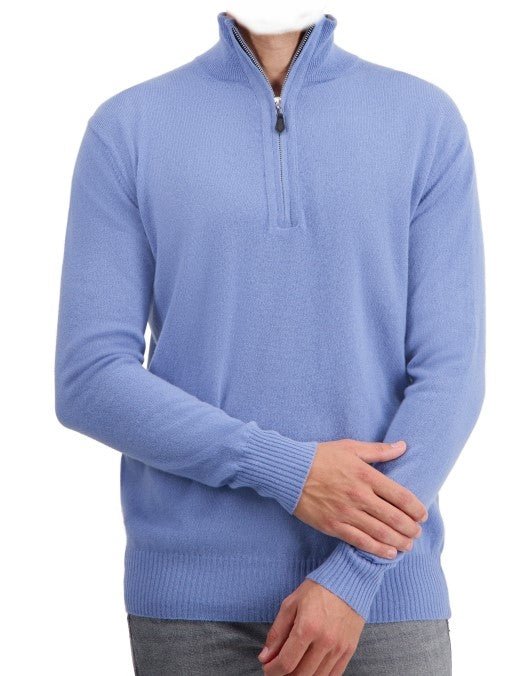 Balldiri 100% Kaschmir Herren Troyer 2 - fädig - himmelblau - Balldiri