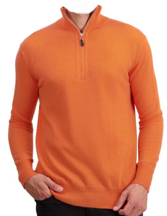 Balldiri 100% Kaschmir Herren Troyer 2 - fädig - orange - Balldiri