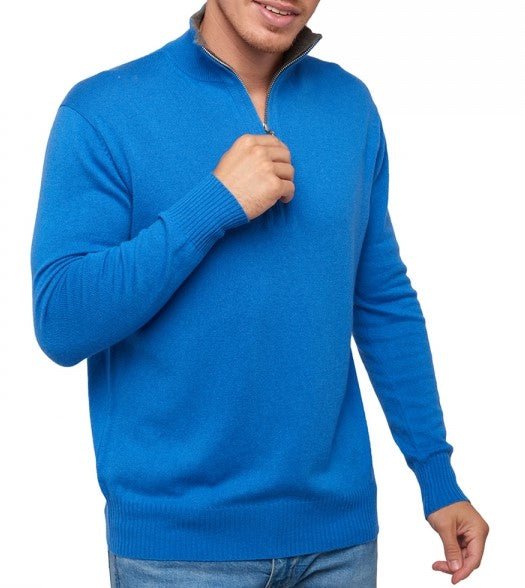 Balldiri 100% Kaschmir Herren Troyer Kontrastkragen 2 - fädig - tetbury blau/graubraun meliert - Balldiri