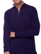 Balldiri 100% Kaschmir Herren Troyer Kontrastkragen 2 - fädig - deep purple/rosa - Balldiri