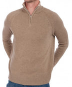 Balldiri 100% Kaschmir Herren Troyer Kontrastkragen 8 - fädig - naturbraun/beige - Balldiri