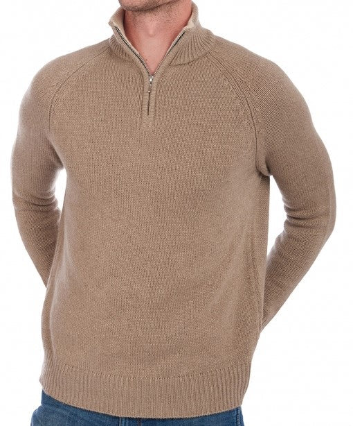 Balldiri 100% Kaschmir Herren Troyer Kontrastkragen 8 - fädig - naturbraun/beige - Balldiri