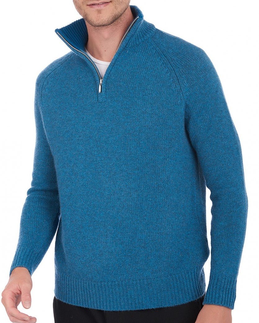 Balldiri 100% Kaschmir Herren Troyer Kontrastkragen 8 - fädig - manor blue/leuchtendes blau - Balldiri
