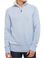 Balldiri 100% Kaschmir Herren Troyer Kontrastkragen 8 - fädig - himmelblau/beige - Balldiri