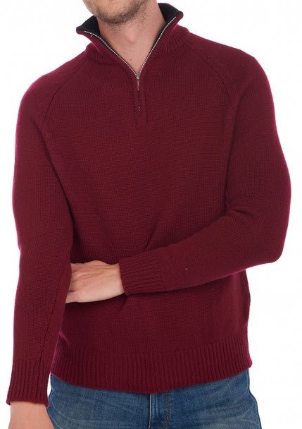Balldiri 100% Kaschmir Herren Troyer Kontrastkragen 8 - fädig - bordeaux/schwarz - Balldiri