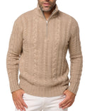 Balldiri 100% Kaschmir Herren Troyer Zopfmuster 10 - fädig - natur braun - Balldiri