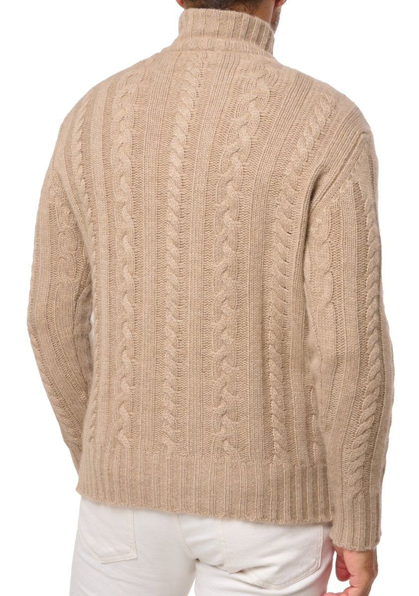 Balldiri 100% Kaschmir Herren Troyer Zopfmuster 10 - fädig - natur braun - Balldiri